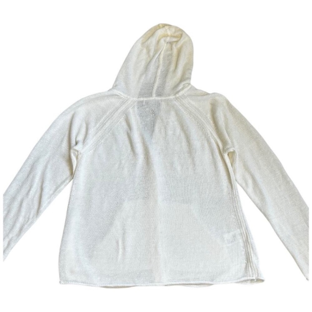 Tommy Bahama White Lea Knit 100% Linen Cardigan Hoodie Pockets Beachy Nautical - Picture 3 of 10